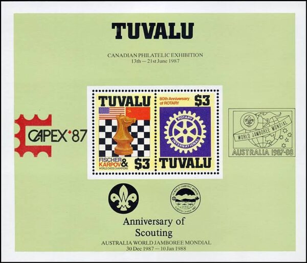 TUVALU/SELLOS, 1987 - AJEDREZ - SCOUTISMO - ROTARY - BLOQUE - NUEVO