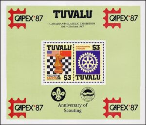 TUVALU/SELLOS, 1987 - AJEDREZ - SCOUTISMO - ROTARY - BLOQUE - NUEVO