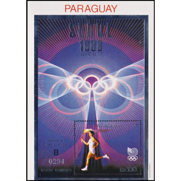 PARAGUAY/SELLOS, 1988 - DEPORTES- JUEGOS OLIMPICOS SEUL 88 - MICHEL BL 449b - PLATEADO - BLOQUE - NUEVO