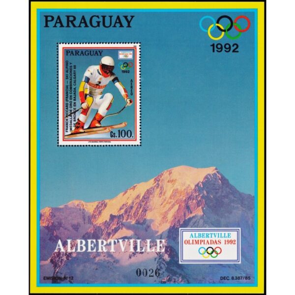 PARAGUAY/SELLOS, 1990 - DEPORTES - JUEGOS OLIMPICOS ALVEVERTVILLE 1992 - YV BF 414 - AMARILLO - BLOQUE - NUEVO