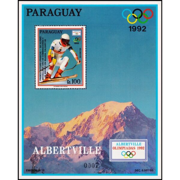 PARAGUAY/SELLOS, 1990 - DEPORTES - JUEGOS OLIMPICOS ALVEVERTVILLE 1992 - YV BF 414 - BLANCO - BLOQUE - NUEVO