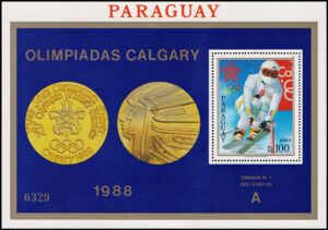 PARAGUAY/SELLOS, 1988 - JUEGOS OLIMPICOS CALGARY 88 - YV BF 398 - LETRA A - BLOQUE - NUEVO