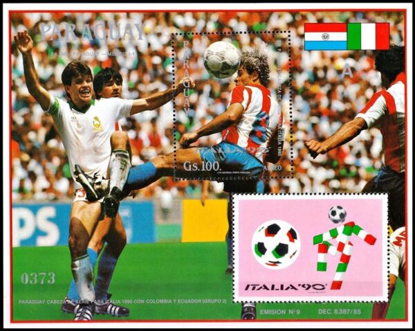 PARAGUAY/SELLOS, 1989 - FUTBOL - ITALIA '90 - YV BF 404 - LETRA A - BLOQUE - NUEVO