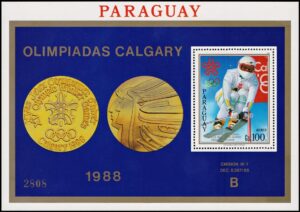 PARAGUAY/SELLOS, 1988 - JUEGOS OLIMPICOS CALGARY 88 - YV BF 398 - LETRA B- BLOQUE - NUEVO