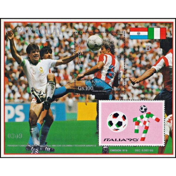 PARAGUAY/SELLOS, 1989 - FUTBOL - ITALIA '90 - YV BF 404 - LETRA B - BLOQUE - NUEVO