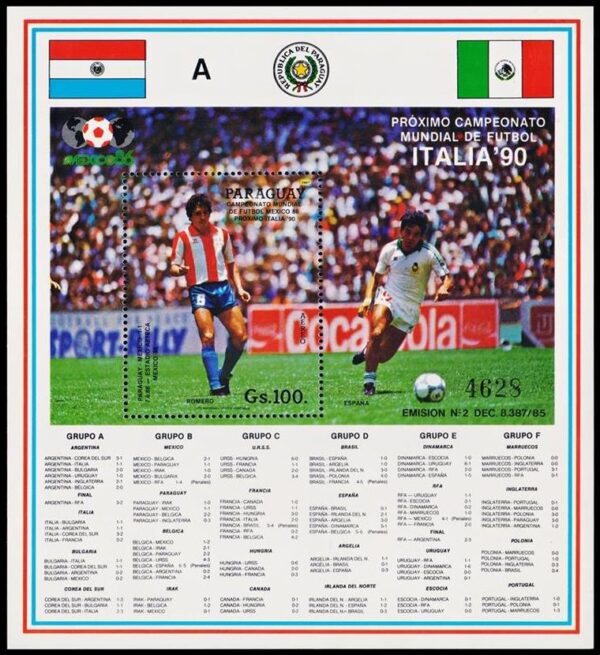 PARAGUAY/SELLOS, 1987 - DEPORTES - FUTBOL - MEXICO 86 - ITALIA 90 YV BF 384 - LETRA A - BLOQUE - NUEVO