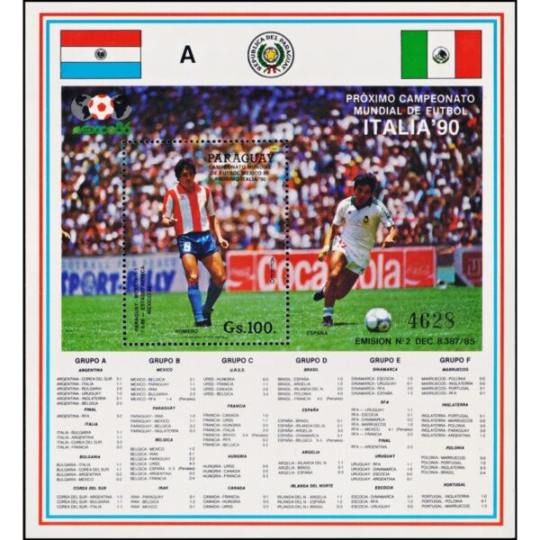 PARAGUAY/SELLOS, 1987 - DEPORTES - FUTBOL - MEXICO 86 - ITALIA 90 YV BF 384 - LETRA B - BLOQUE - NUEVO