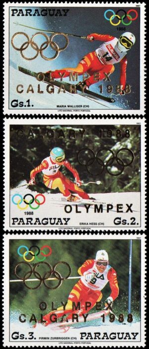PARAGUAY/SELLOS, 1987 - JUEGOS OLIMPICOS CALGARY 88 -YV 2336/38 - 3 VALORES - NUEVO