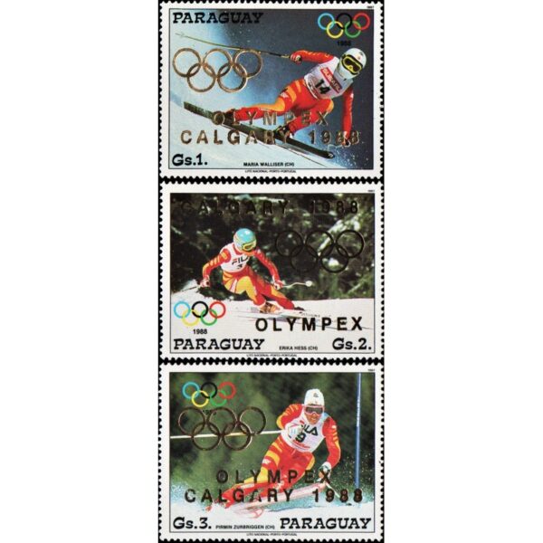 PARAGUAY/SELLOS, 1987 - JUEGOS OLIMPICOS CALGARY 88 -YV 2336/38 - 3 VALORES - NUEVO