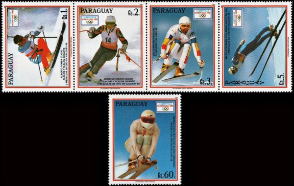 PARAGUAY/SELLOS, 1990 - JUEGOS OLIMPICOS ALVERTVILLE 88 - YV 2500/04 - YV 5 VALORES - NUEVO