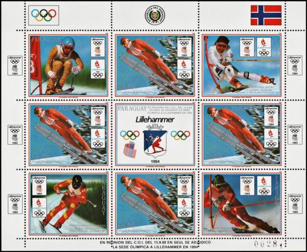 PARAGUAY/SELLOS, 1989 - JUEGOS OLIMPICOS ALBERTVILLE '92 - LILLEHAMMER 1994 - YV 2419/23 - 5 VALORES - NUEVO