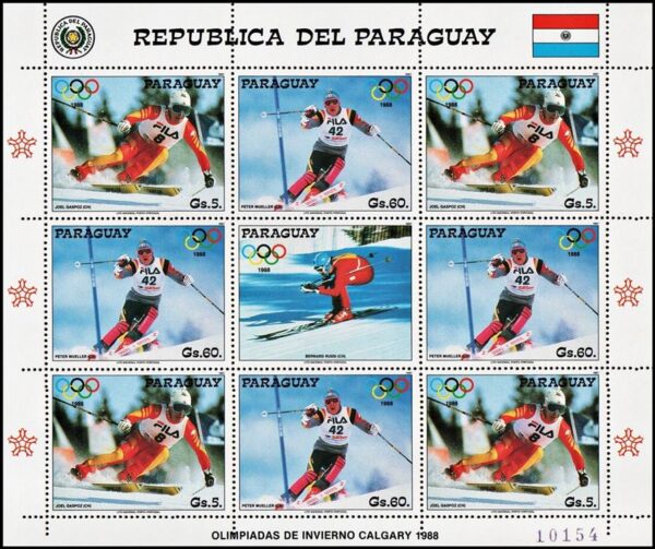 PARAGUAY/SELLOS, 1987 - JUEGOS OLIMPICOS CALGARY 88 - MICHEL 4179 - HOJITA - NUEVO 5 VALORES - NUEVO