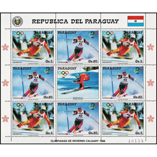 PARAGUAY/SELLOS, 1987 - JUEGOS OLIMPICOS CALGARY 88 - MICHEL 4179 - HOJITA - NUEVO 5 VALORES - NUEVO