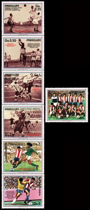 PARAGUAYSELLOS, 1986 - FUTBOL - CAMPEONATO MUNDIAL MEXICO 86 - YV 2221/27 - 7 VALORES - NUEVO