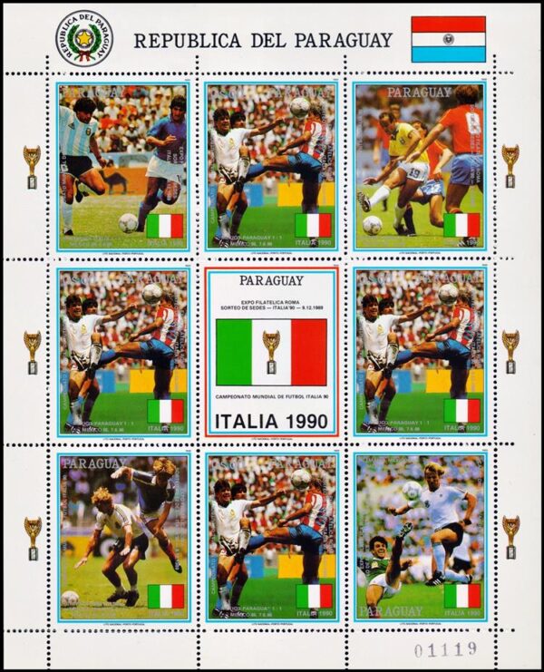 PARAGUAY/SELLOS, 1989 - FUTBOL - CAMPEONATO MUNDIAL ITALIA 90 - MICHEL 4438 - HOJITA - NUEVO