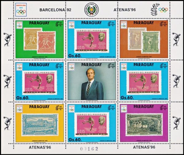 PARAGUAY/SELLOS, 1990 - JUEGOS OLIMPICOS 1896 - BARCELONA 1992 - MICHEL 4449 - HOJITA - NUEVO