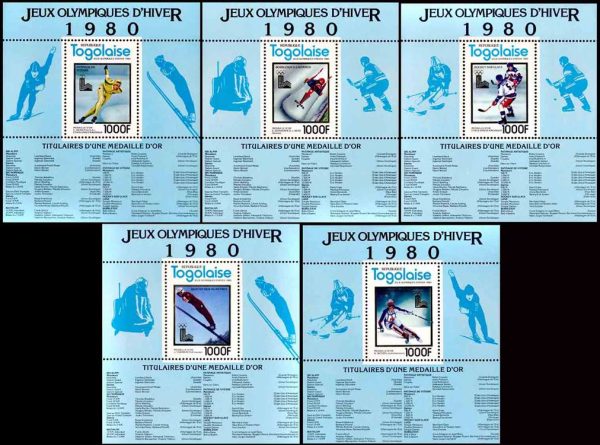 TOGO/SELLOS, 1980 - JUEGOS OLIMPICOS LAKE PLACID 1980 - MICHEL1508/12 - 5 HOJITAS - NUEVO