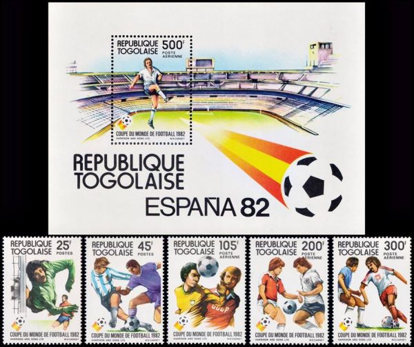 TOGO/SELLOS, 1982 - FUTBOL - CAMPEONATO ESPAÑA 82 - YV 1074/75 + A 473/75 + BF 163 - 5 VALORES+ BLOQUE - NUEVO