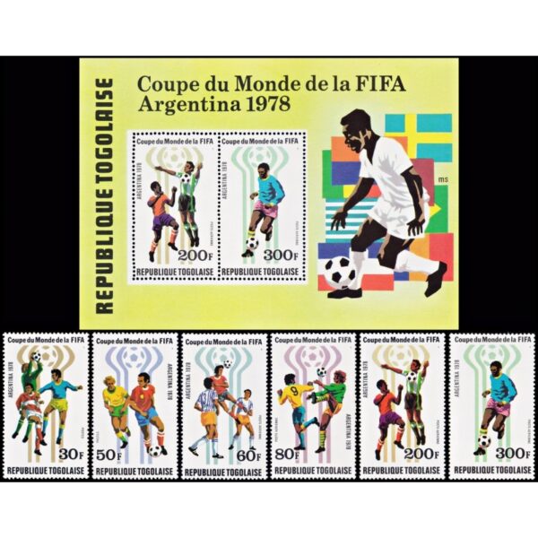 TOGO/SELLOS1978 - FUTBOL - CAMPEONATO MUNDIAL ARGENTINA 78 - YV 929/30 + A 348/51 + BF 118 - 6 VALORES + BLOQUE - NUEVO
