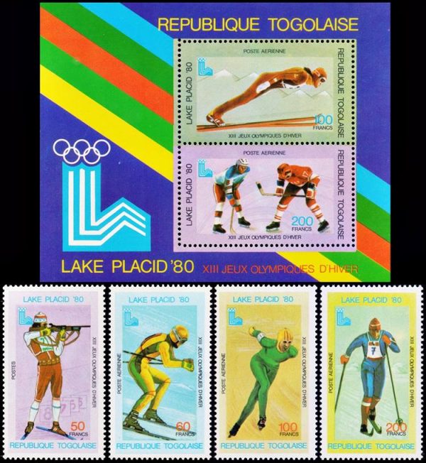 TOGO/SELLOS, 1980 - JUEGOS OLIMPICOS LAKE PLACID 1980 - YV 977 + A 412/14 + BF 136 - 4 VALORES + BLOQUE - NUEVO