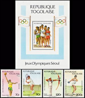 TOGO/SELLOS, 1988 - JUEGOS OLIMPICOS SEUL 88 - YV 123031 + A 651/52 + BF 266 - 4 VALORES + BLOQUE - NUEVO