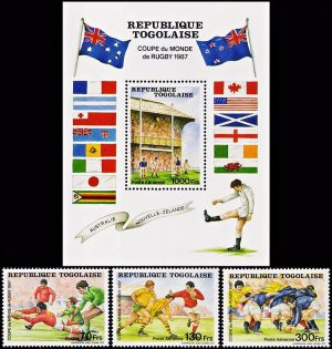 TOGO/SELLOS, 1986 - DEPORTES - RUGBY - YV 1217 + A 632/3 + BF 260 -