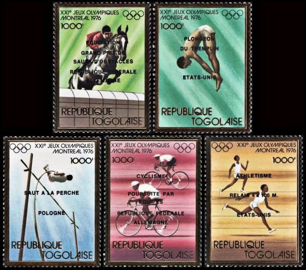 TOGO/SELLOS 1976 - JUEGOS OLIMPICOS MONTREAL 1976 - MEDALLAS - YV 858A/62A - 5 VALORES - NUEVO