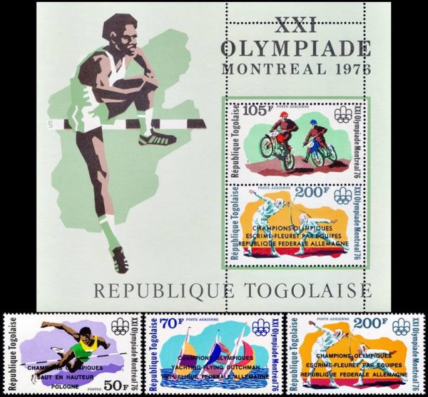 TOGO/SELLOS, 1977 - JUEGOS OLIMPICOS MONTREAL 1976 - YV 884 + A 3000/01 + BF 99 - 3 VALORES + BLOQUE - NUEVO