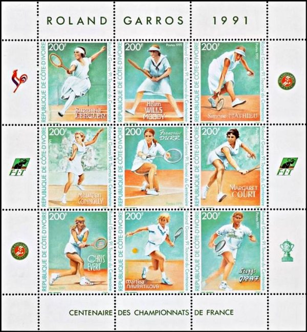 COSTA DE MARFIL/SELLOS, 1991 - DEPORTES - TENIS - ROLAND GARROS - YV 863/71 - HOJITA - NUEVO