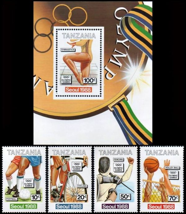 TANZANIA/SELLOS, 1988 - JUEGOS OLIMPICOS SEUL 88 - YV 375/78 + BL 59 - 4 VALORES + BLOQUE - NUEVO