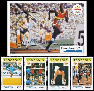TANZANIA/SELLOS, 1990 - JUEGOS OLIMPICOS BARCELONA 92 - YV 564/67 + BF 107 - 4 VALORES + BLOQUE - NUEVO
