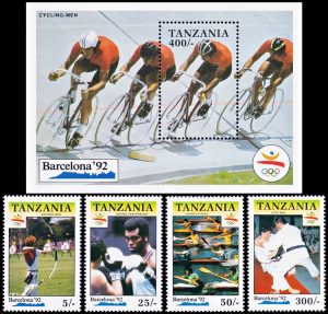 TANZANIA/SELLOS, 1990 - JUEGOS OLIMPICOS BARCELONA 92 - YV 611/14 + BF 114 - 4 VALORES + BLOQUE - NUEVO
