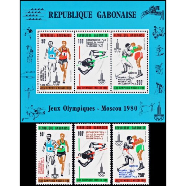 GABON/STAMPS, 1980 - OLYMPIC GAMES MOSCU 80 - YV A 237/39 + BF 36 - 3 VALORES + BLOQUE - NUEVO
