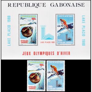 GABON/SELLOS, 1980 - JUEGOS OLIMPICOS LAKE PLACID 1980 - YV A 226/37 + BF 34 - 2 VALORES + BLOQUE - NUEVO