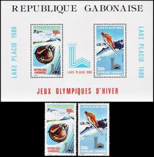 GABON/SELLOS, 1980 - JUEGOS OLIMPICOS LAKE PLACID 1980 - YV A 226/37 + BF 34 - 2 VALORES + BLOQUE - NUEVO
