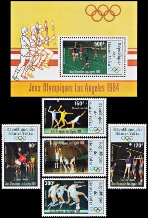 ALTO VOLTA/SELLOS, 1984 - JUEGOS OLIMPICOS LOS ANGELES 1984 - YV A 251/55 + BF 23 - 5 VALORES + BLOQUE - NUEVO