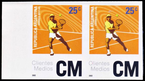 ARGENTINA/SELLOS, 2002 - DEORTES - TENIS - CLIENTES MEDIOS - CAT G.J 3250 P - PAREJA SIN DENTAR - NUEVO