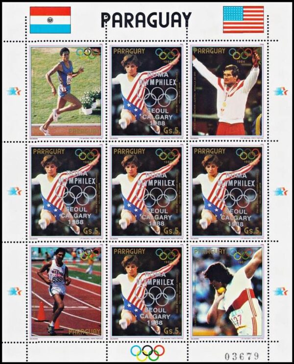 PARAGUAY/SELLOS, 1987 - JUEGOS OLIMPICOS SEUL - CALGARY 88 - CAT MICHEL 4078 - HOJITA - NUEVO