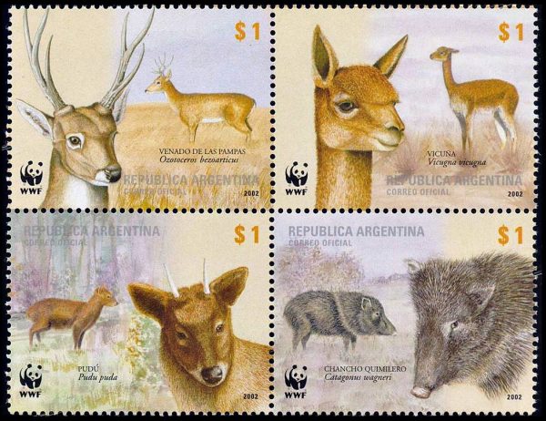 ARGENTINA/SELLOS, 2002 - W.W.F. - FAUNA PROTEGIDA - CAT. G.J 3216/9 - 4 VALORES NUEVO