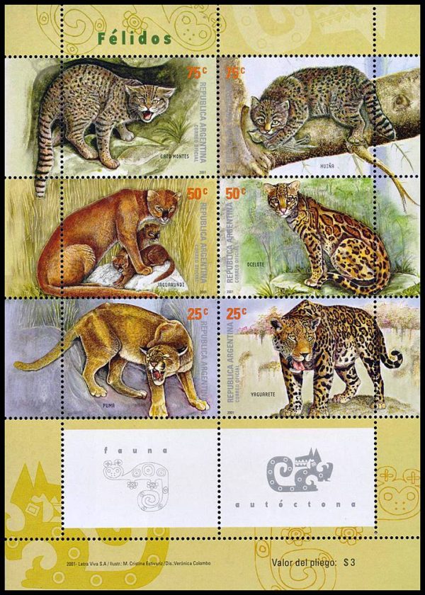 ARGENTINA/SELLOS, 2001 . FELIDOS - CAT.ARG. BL 101, CAT. G.J. HB 136 - BLOQUE, NUEVO