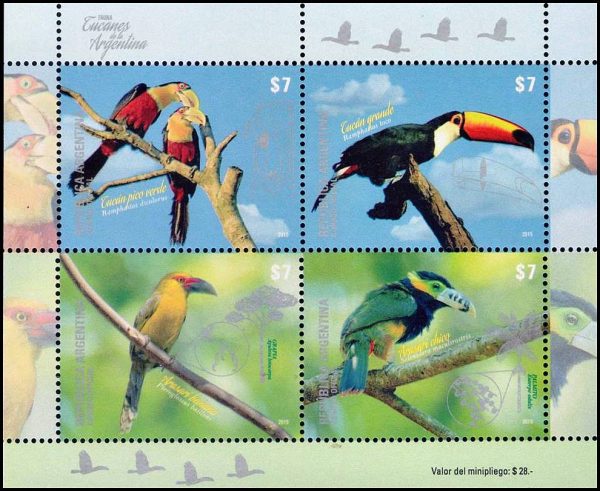 ARGENTINA/SELLOS, 2015 - AVES - TUCANES DE ARGENTINA - CAT GJ HB 256 - BLOQUE - NUEVO