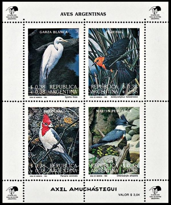 ARGENTINA/SELLOS, 1993 - AVES ARGENTINAS - CAT GJ HB 105 - BLOQUE - NUEVO