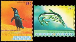 ARGENTINA/SELLOS, 1998 - AÑO DE LOS OCEANOS -PINGUINO - DELFIN - CAT GJ 2936/37 - 2 VALORES - NUEVO