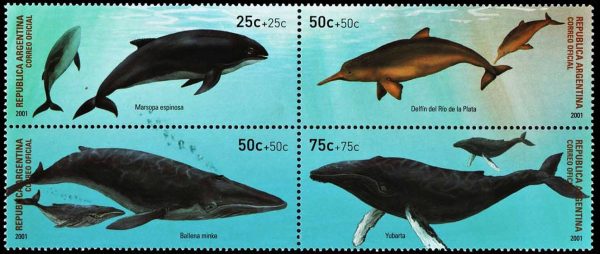 ARGENTINA/SELLOS, 2001 - BALLENAS Y DELFINES - CAT. G.J. 3149/52 - 4 VALORES, NUEVO