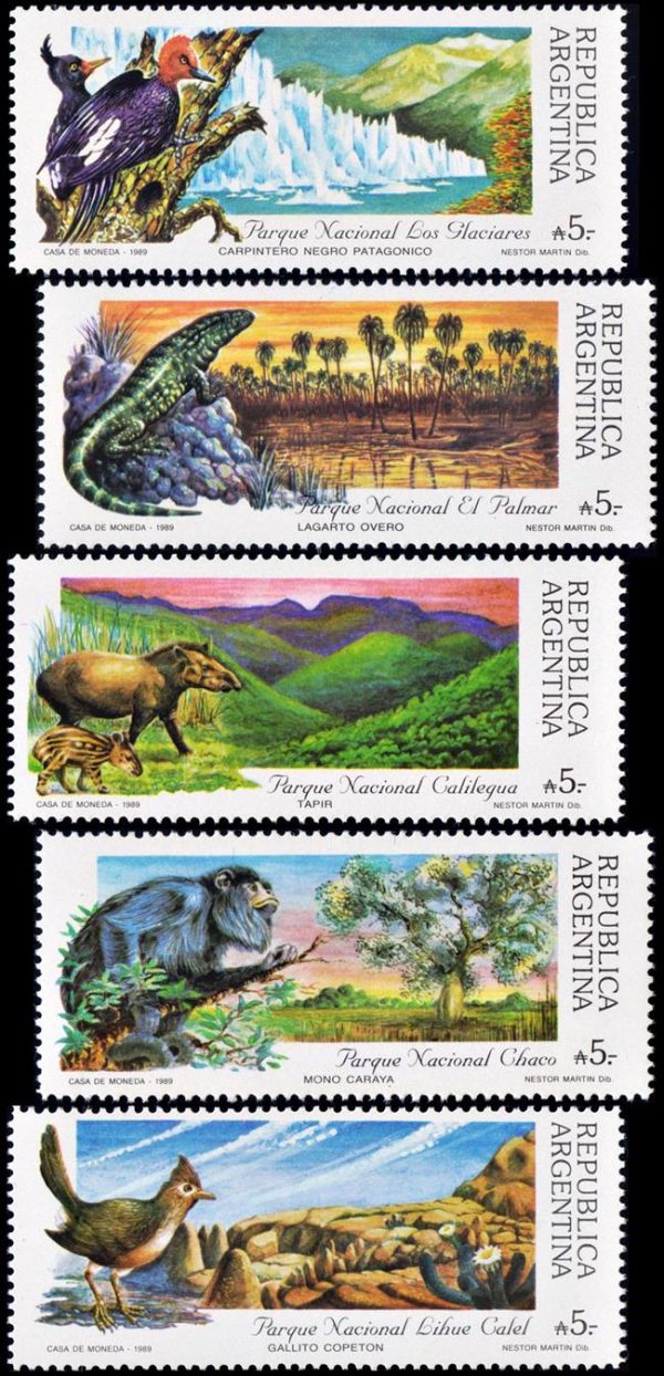 ARGENTINA/SELLOS, 1989 - PARQUES NACIONALES - FAUNA - CAT GJ 2438/42 - 5 VALORES - NUEVO