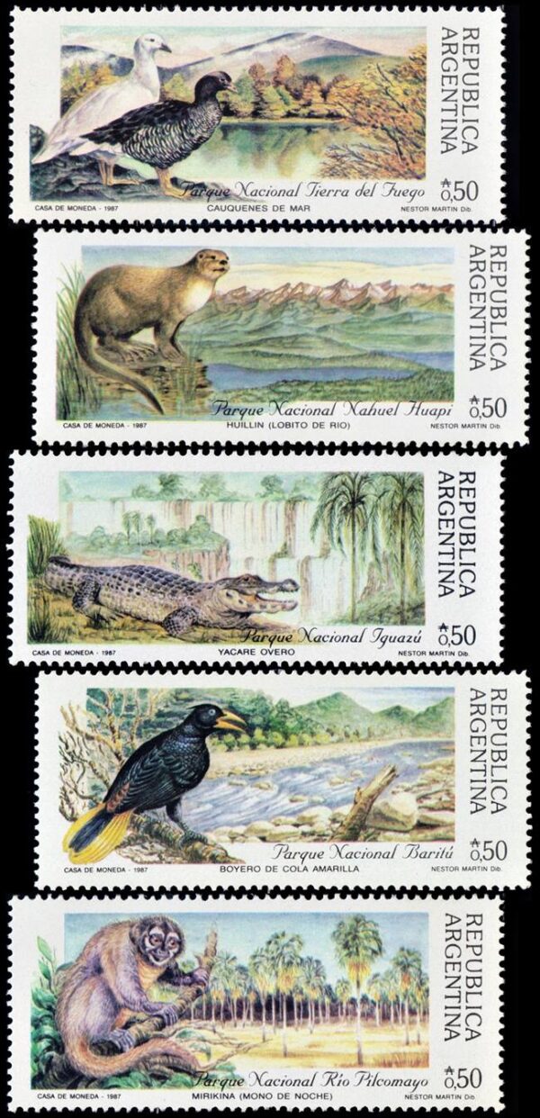 ARGENTINA/SELLOS, 1987 - PARQUES NACIONALES - FAUNA - CAT GJ 23830/84 - 5 VALORES - NUEVO