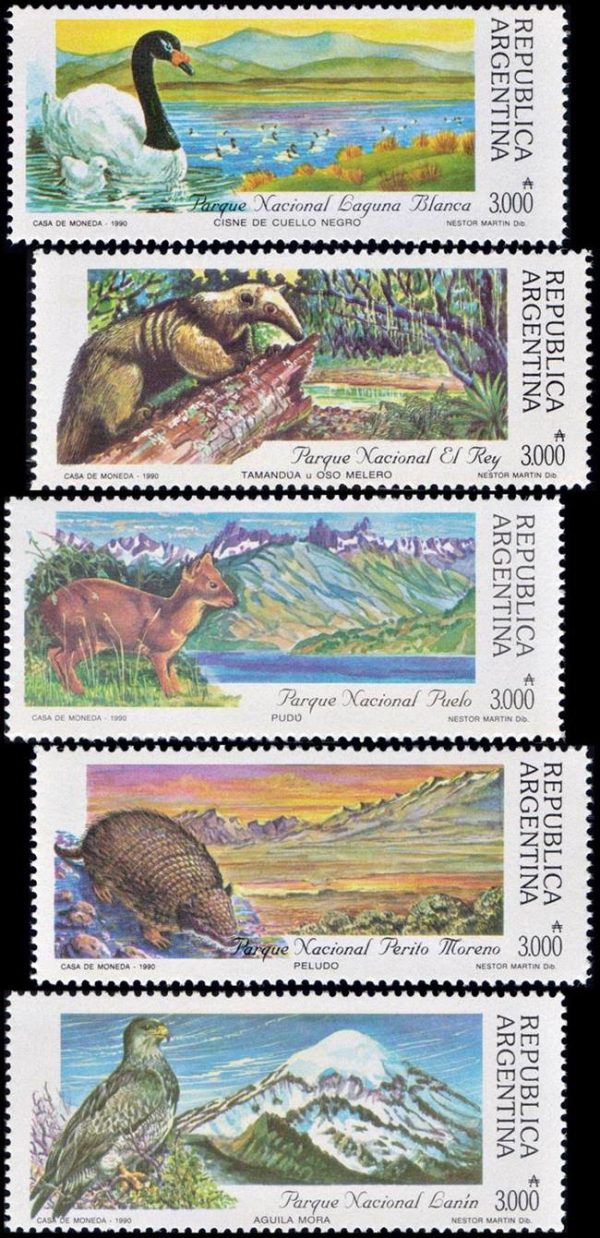 ARGENTINA/SELLOS, 1990 - PARQUES NACIONALES - FAUNA - CAT GJ 2514/18 - 5 VALORES - NUEVO