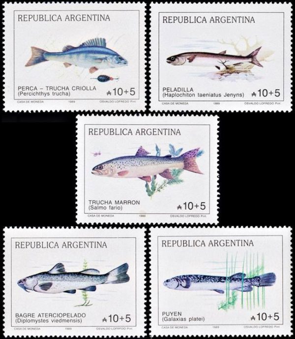 ARGENTINA/*SELLOS, 1989 - PECES DE LA PATAGONIA - CAT GJ 2446/50 - 5 VALORES - NUEVO