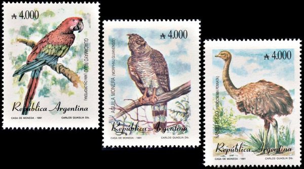 ARGENTINA/SELLOS, 1991 - AVES ARGENTINAS - CAT GJ 2576/78 - 3 VALORES - NUEVO