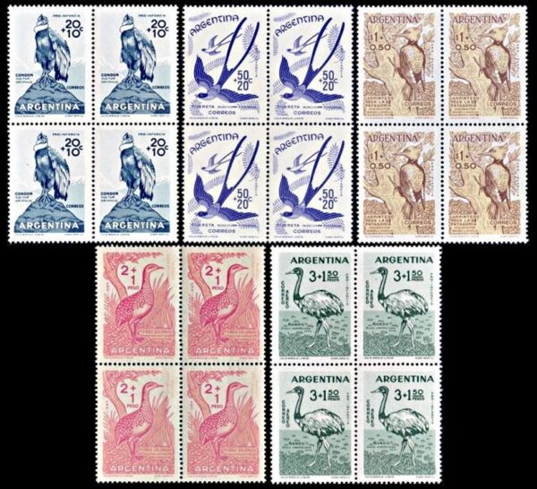 ARGENTINA/SELLOS, 1960 - AVES DE ARGENTINA - PRO INFANCIA - CAT GJ 1159/63 - 5 VALORES - CUADRO - NUEVO